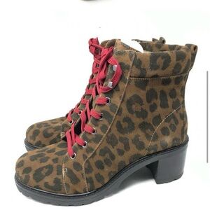 Vince Camuto Gaviana Women's Leopard Suede Lace-Up Ankle Boots 8.5W